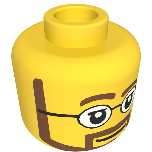Lego Minifig Head, Neat Brown Beard with White Pupils and Glasses Print [Hollow Stud] / Yellow