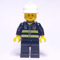 Fireman, Black Fire Jacket with Radio and Badge, White Helmet, Reddish Brown Eyebrows (3626c Head)