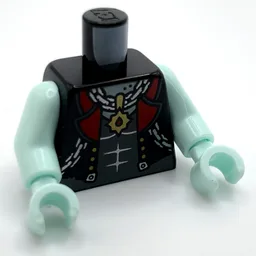 Torso Jacket, Red Collar, Chain Print, Light Aqua Arms and Hands / Black