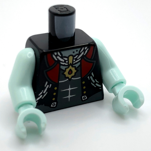 Lego Torso Jacket, Red Collar, Chain print, Light Aqua Arms and Hands / Black