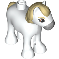 Lego Duplo Animal Horse/Foal with Light Bluish Grey Nose, Tan Manes / White