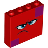 Brick 1 x 4 x 3 with Magenta Squares, Angry/Disgruntled Face, Blue Eyes Print / Red