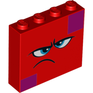 Lego Brick 1 x 4 x 3 with Magenta Squares, Angry/Disgruntled Face, Blue Eyes print / Red
