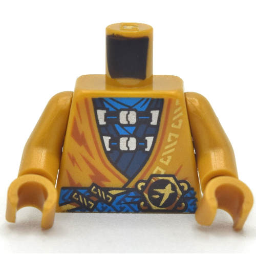 Lego Torso Robe with Blue Sash, Blue/Dark Blue Tunic, Gold Asian Symbol print, Pearl Gold Arms and Hands / Pearl Gold