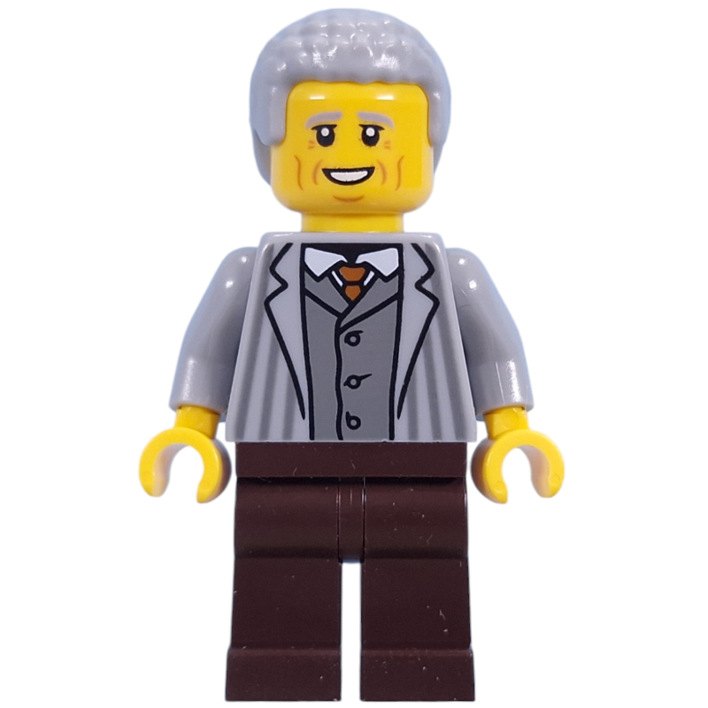 Lego Visitor, Light Bluish Grey Torso, Dark Brown Legs, Light Bluish Grey Hair