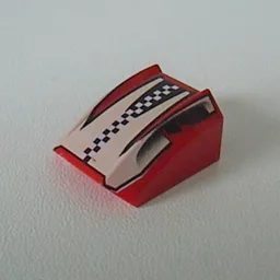 Brick Curved 2 x 2 with Lip, No Studs with Checkered Stripe Print / Red