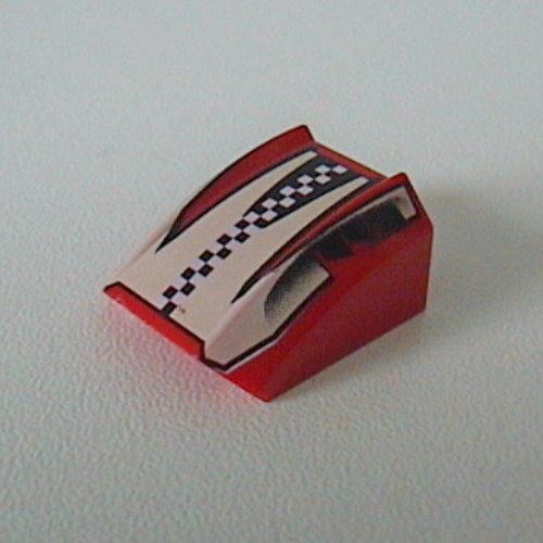 Lego Brick Curved 2 x 2 with Lip, No Studs with Checkered Stripe Print [8350] / Red