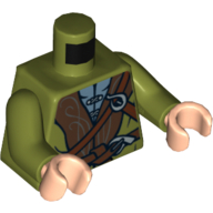 Lego Torso Cloak with Brown Collar and Straps Print (Legolas), Olive Green Arms, Light Nougat Hands / Olive Green