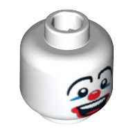 Lego Minifig Head Clown, Large Drawn Eyebrows, Blue Eye Make-up, Big Red Nose and Large Red Mouth Print [Blocked Open Stud] / White