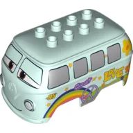 Duplo Car Body, VW Camper, 8 Top Studs, with Cars Fillmore Print / Light Aqua