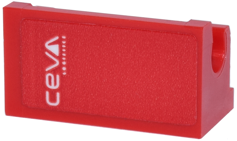 Lego Hinge Brick 1 x 2 Base with White 'ceva' Logo Pattern Model Left Side (Sticker) - Set 77242