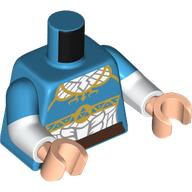 Lego Torso, Dual Molded Arms, Tunic, White Fields, Gold and Silver Decorations print, Dark Azure Sleeves Pattern, White Arms, Light Nougat Hands / Dark Azure