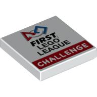 Lego Tile 2 x 2 with FIRST LEGO LEAGUE CHALLENGE Print / White