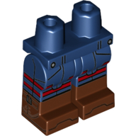 Lego Hips with Dark Blue Legs and Reddish Brown Boots Pattern with Black Lines/Pockets, Dark Red Straps print / Dark Blue