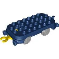 Duplo Train Base 4 x 8 with Light Bluish Gray Train Wheels and Yellow Moveable Hook (New Version) / Dark Blue