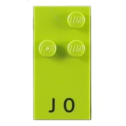 Braille Brick 2 x 4 with 3 Studs ⠚ and 'J 0' Print / Lime