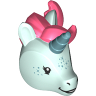 Lego Minifig Head Special, Unicorn with Medium Azure Horn, Coral Mane Print / Light Aqua