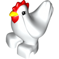 Lego Duplo Animal Chicken / Hen with Red Comb and Wattle, Squared Eyes Print / White