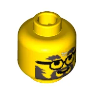 Minifig Head Doc / Director / Engineer, Gray Eyebrows, Glasses, Beard and Moustache Print / Yellow