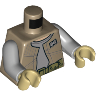 Lego Torso Vest with Badge over Light Bluish Gray Shirt, Belt with Pouches Print (Rebel Trooper), Light Bluish Gray Arms, Tan Hands / Dark Tan