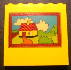 Brick 1 x 6 x 5 with Picture of House in Brown Frame Pattern (Sticker) - Set 232