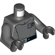 Lego Torso Jacket, Red and Blue Rank Badge, Black Belt Print, Dark Bluish Gray Arms, Black Hands / Dark Bluish Gray