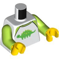 Lego Torso, Shirt, Lime Trim, Green Ankylosaurus print, Lime Arms, Yellow Hands / White
