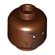 Lego Minifig Head Goliath, Black eyebrows, Beard, Mustache, Angry / Smirk print / Reddish Brown