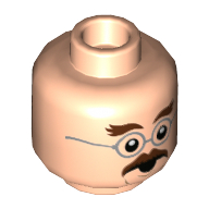 Lego Minifig Head Professor Flitwick, Dark Brown Bushy Eyebrows, Moustache, Silver Round Glasses, Open Mouth / Shocked Print / Light Nougat