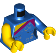 Lego Torso, Odd Arms, Magenta Trim, Silver Bubbles Print, Left Blue Arm with Silver Bubbles Print, Right Yellow Arm, Yellow Hands / Blue