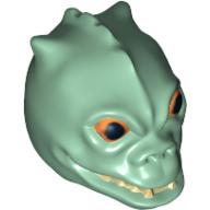 Lego Minifig Head Special, Trandoshan with Orange and Black Eyes Print (Bossk) / Sand Green