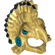 Lego Headdress Aztec Quetzal with Black Feather Tips and Medium Azure Eyes and Cheeks Print / Pearl Gold