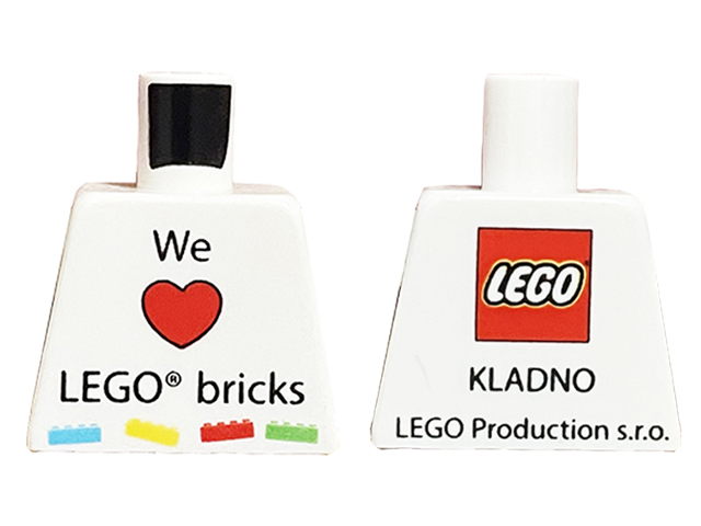 Lego Torso 'We Heart LEGO bricks' Front, LEGO Logo and 'KLADNO LEGO Production s.r.o.' Back Pattern