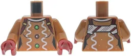 Torso Female White Icing and Gingerbread Dots, Harness Straps with Candy Cane Stripes, Bright Green and Dark Red Buttons Pattern / Medium Nougat Arms / Dark Red Hands / Medium Nougat