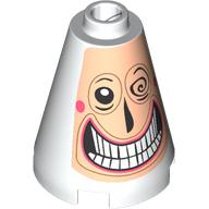 Lego Cone 2 x 2 x 2, Open Stud with Light Nougat Face, Scary White Teeth Smile, Black Eyes with Curl, Dark Pink Cheeks print