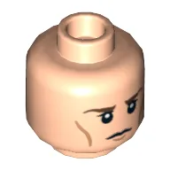 Minifig Head, Chin and Cheek Lines, Calm Closed Mouth / Clenched Teeth Print / Light Nougat