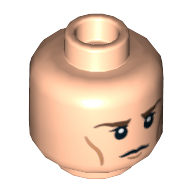 Lego Minifig Head, Chin and Cheek Lines, Calm Closed Mouth / Clenched Teeth Print / Light Nougat