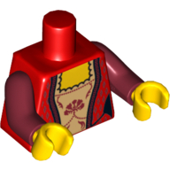 Lego Torso Corset with Gold Panel Front and Lace Up Back Print, Dark Red Arms, Yellow Hands / Red