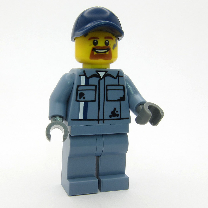 Lego Mechanic, Sand Blue Overalls, Dark Blue Cap