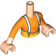 Lego Minidoll Torso Girl with Orange Shirt, Bright Light Orange Pants, White Suspenders print, Light Nougat Arms and Hands / Light Nougat
