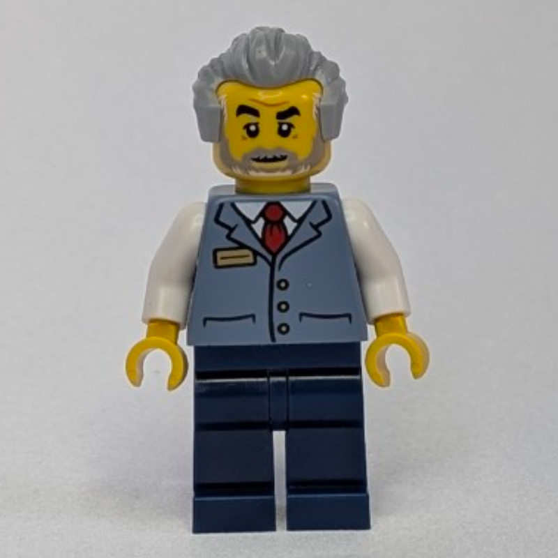 Lego Train Operator, Sand Blue Vest, Dark Blue Legs