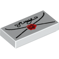 Lego Tile 1 x 2 with Letter with Script and Seal Print / White