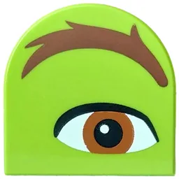 Tile, Round 2 x 2 Half Circle Extended with Reddish Brown Eyebrow, Dark Orange Eye Pattern Model Right Side (Shrek)