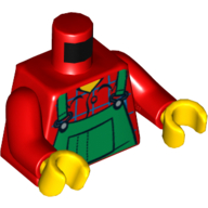 Lego Torso Green Overalls, Blue Check Shirt with Back Print, Red Arms, Yellow Hands / Red