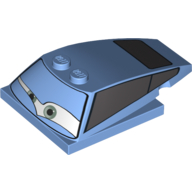 Lego Brick Wedged, Curved 6 x 4 x 1 1/3 with 4 x 4 Base with Green Eyes and Windows Print (Finn McMissile) / Medium Blue