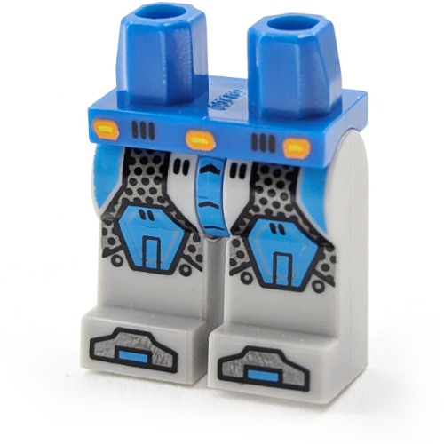 Lego Hips and Light Bluish Gray Legs with Light Bluish Gray Circuitry and Dark Azure and Silver Armor, Knee Pads and Boots Print / Blue