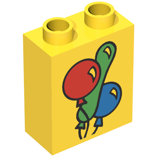 Lego Duplo Brick 1 x 2 x 2 with Three Balloons Print / Yellow
