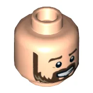 Minifig Head Sinjin Prescott, Dark Brown Beard/Mustache, Smile, Open Mouth Teeth / Light Nougat