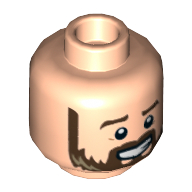 Lego Minifig Head Sinjin Prescott, Dark Brown Beard/Mustache, Smile, Open Mouth Teeth / Light Nougat
