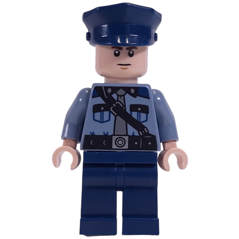 Lego Guard, Sand Blue Torso, Dark Blue Legs, Dark Blue Cap, Light Nougat Head